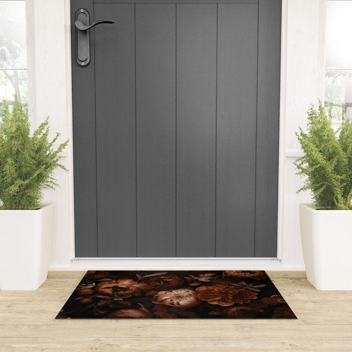 Victorian Grandeur Large Flowers Brown Welcome Mat Gallery Image 3