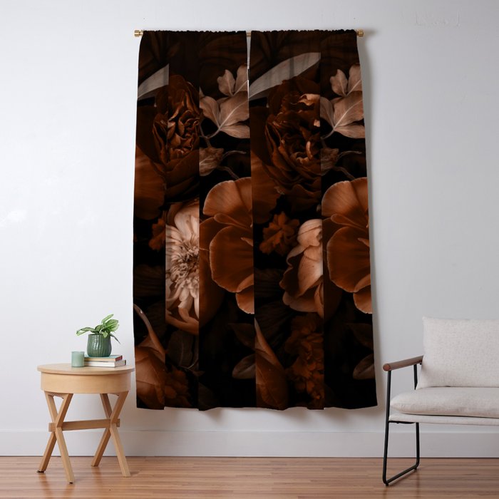 Victorian Grandeur Large Flowers Brown Window Curtain Gallery Image 5