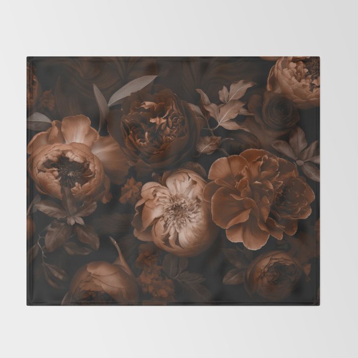 Victorian Grandeur Large Flowers Brown Throw Blanket Gallery Image 2