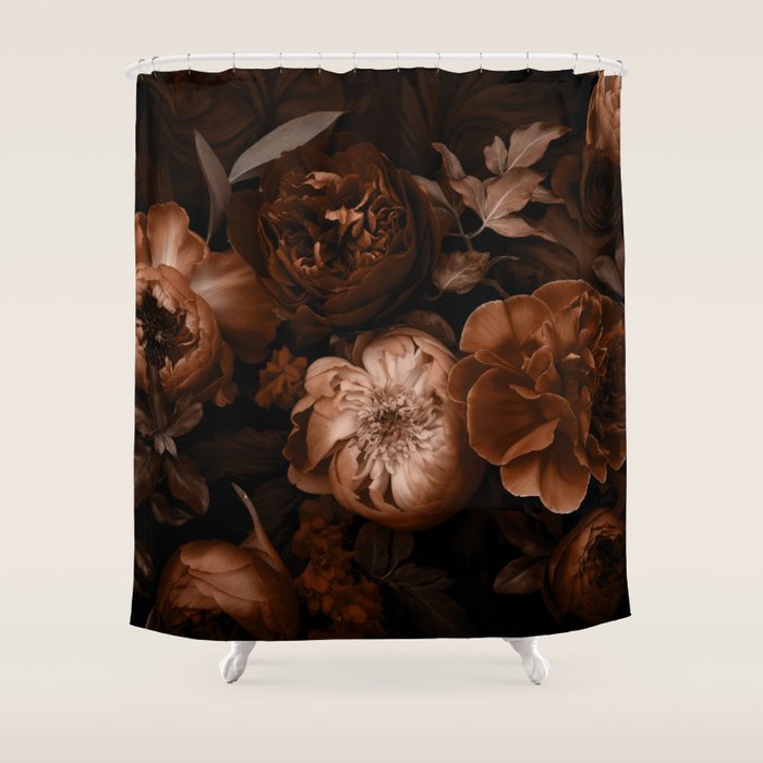 Victorian Grandeur Large Flowers Brown Shower Curtain Gallery Image 1