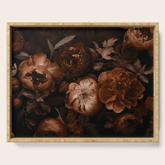 Victorian Grandeur Large Flowers Brown Serving Tray Gallery Image 1