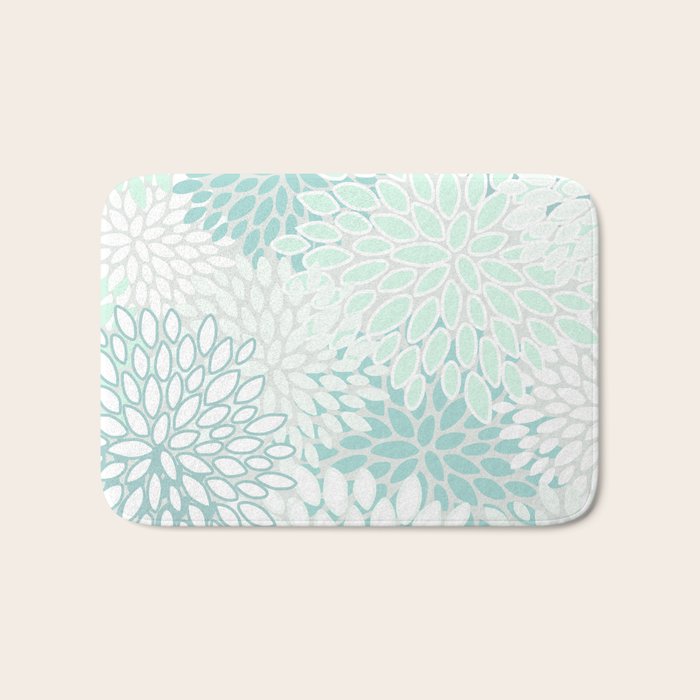 Floral Blooms, Soft Teal and Mint Bath Mat Gallery Image 1