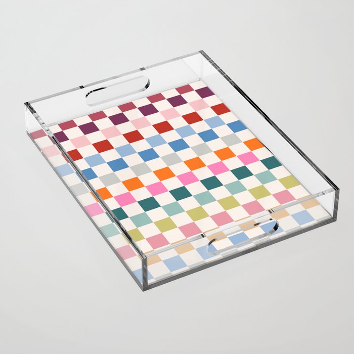 Checkered Retro Colorful Check Pattern Acrylic Tray Gallery Image 1
