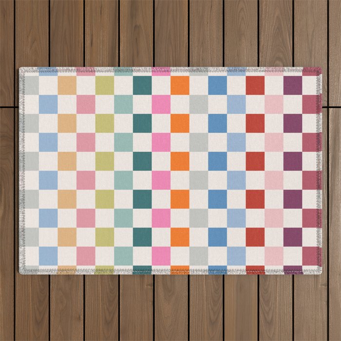 Checkered Retro Colorful Check Pattern Outdoor Rug Gallery Image 1