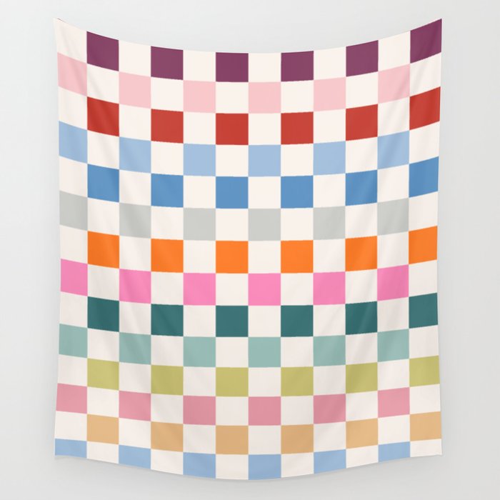 Checkered Retro Colorful Check Pattern Wall Tapestry Gallery Image 1