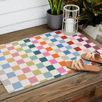 Checkered Retro Colorful Check Pattern Outdoor Rug Gallery Image 2