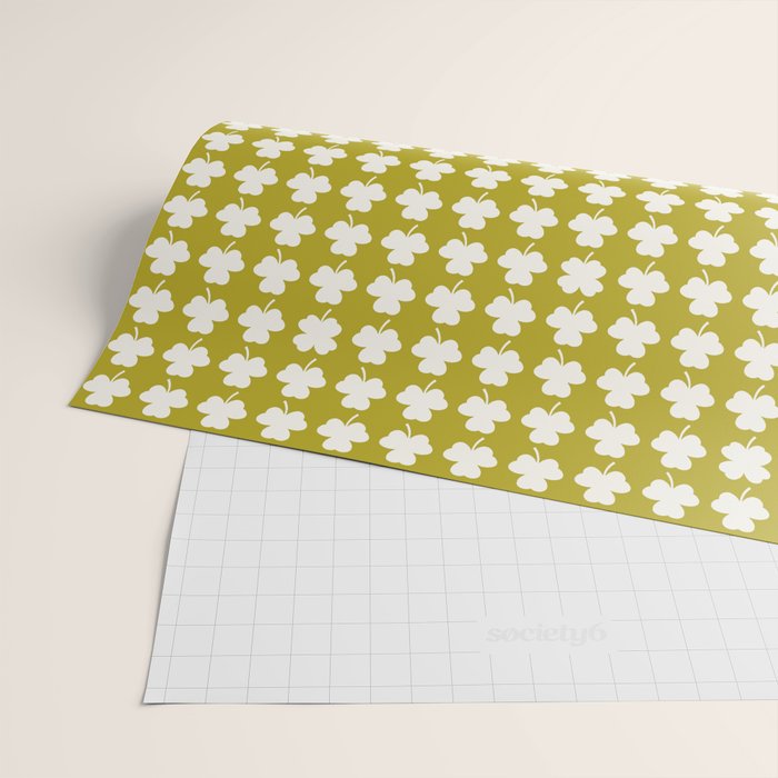 Clovers XX Chartreuse Botanical Pattern Wrapping Paper Gallery Image 2