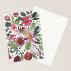 Mauve Pink Forest Green Watercolor Flowers Leaves Stationery Card Gallery Image 2