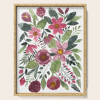 Mauve Pink Forest Green Watercolor Flowers Leaves Serving Tray Gallery Image 1