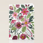 Mauve Pink Forest Green Watercolor Flowers Leaves Stationery Card Gallery Image 2