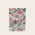 Mauve Pink Forest Green Watercolor Flowers Leaves Wall Hanging Gallery Image 1