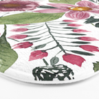 Mauve Pink Forest Green Watercolor Flowers Leaves Bath Mat Gallery Image 3