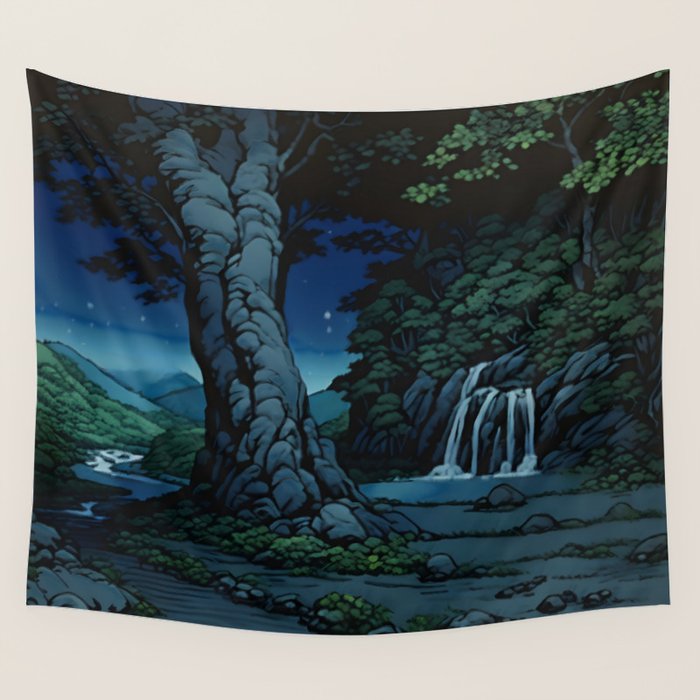 Night Walking at Goki - Nature Landscape Wall Tapestry Gallery Image 1