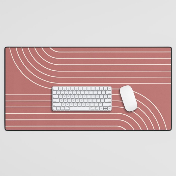 Minimal Line Curvature XXIX Rose Mid Century Modern Arch Abstract Desk Mat Gallery Image 1