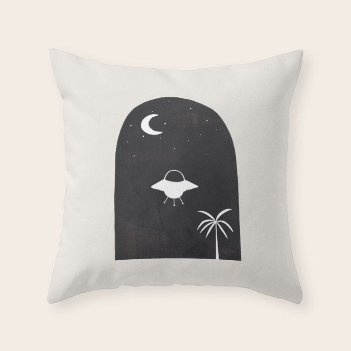 Ancient Alien Visitor Black White Minimalist Line Drawing Paper Collage by Ejaaz Haniff Throw Pillow Gallery Image 6