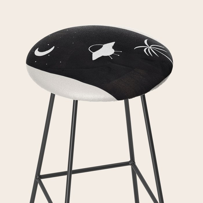 Ancient Alien Visitor Black White Minimalist Line Drawing Paper Collage by Ejaaz Haniff Stool Gallery Image 2