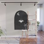 Ancient Alien Visitor Black White Minimalist Line Drawing Paper Collage by Ejaaz Haniff Wall Mural Gallery Image 1