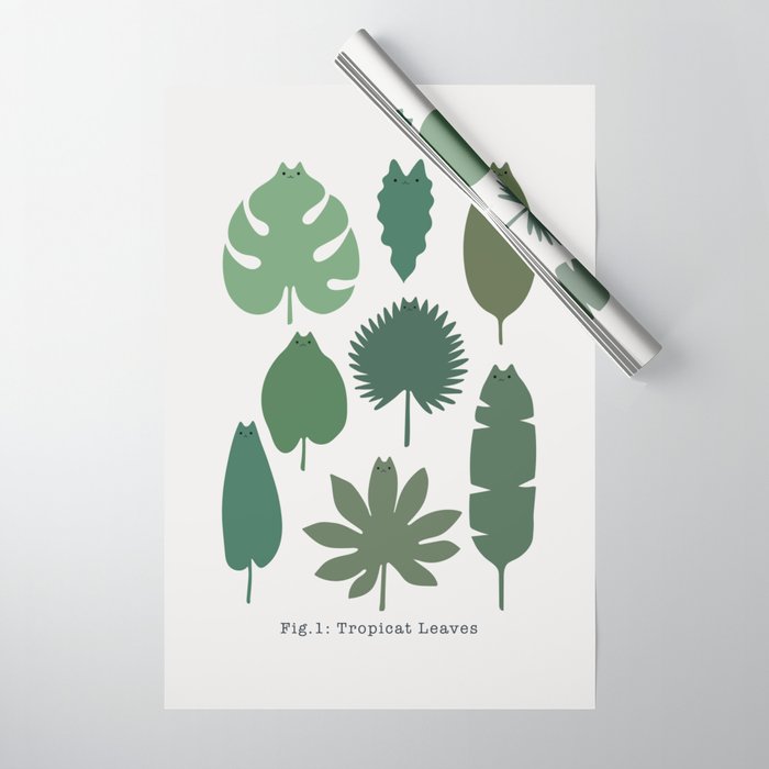 Cat and Plant 39: Tropicat Leaves Wrapping Paper Gallery Image 1