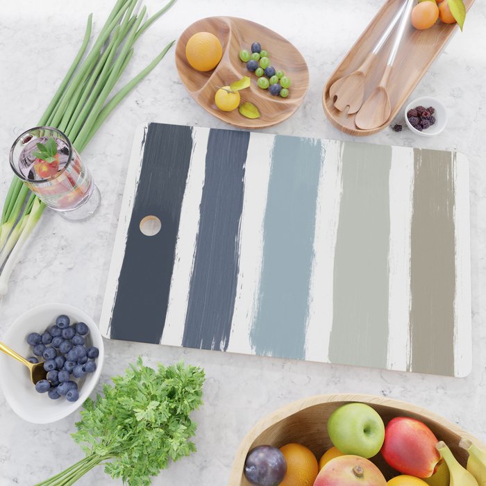 Blue & Taupe Stripes Cutting Board Gallery Image 2