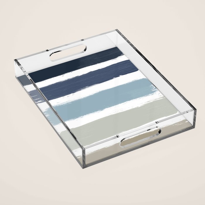 Blue & Taupe Stripes Acrylic Tray Gallery Image 1