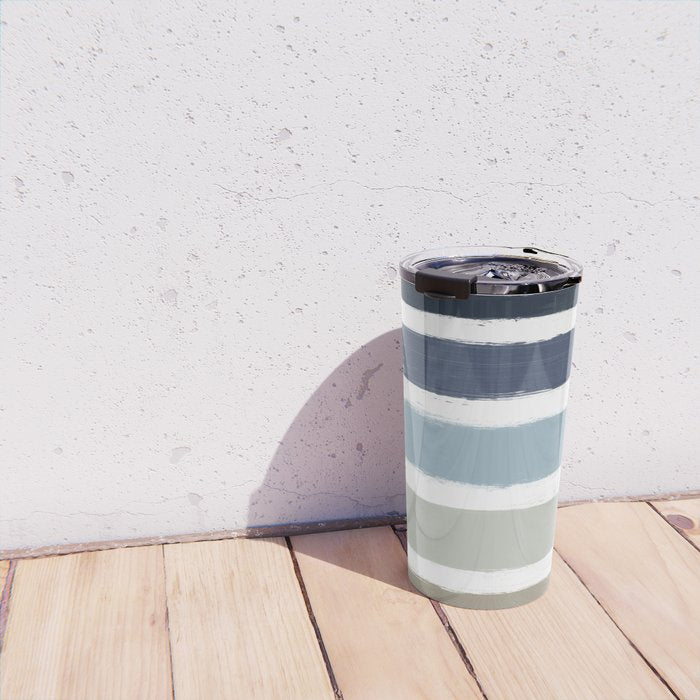 Blue & Taupe Stripes Travel Mug Gallery Image 4