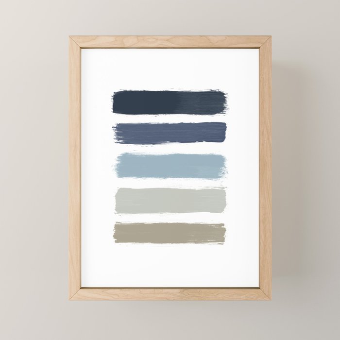 Blue & Taupe Stripes Mini Art Print Gallery Image 1