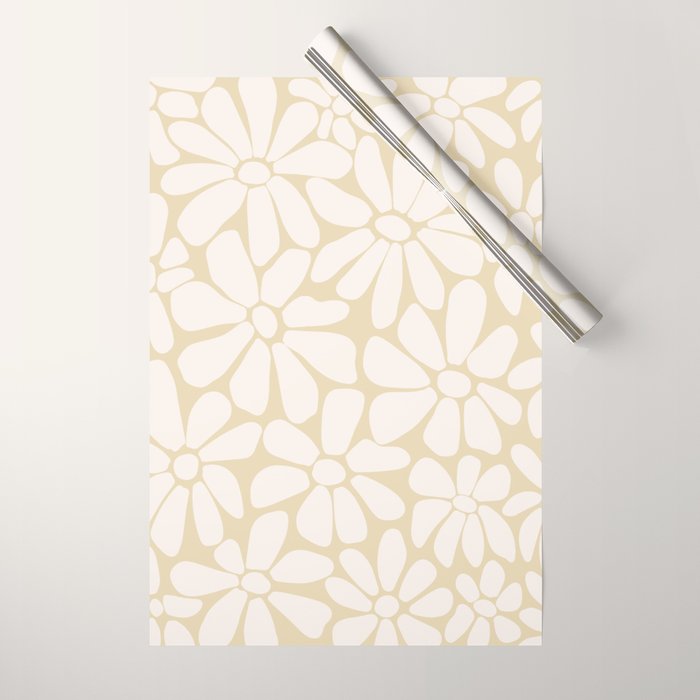 Retro Floral Neutral - Off-White and Beige Wrapping Paper Gallery Image 1