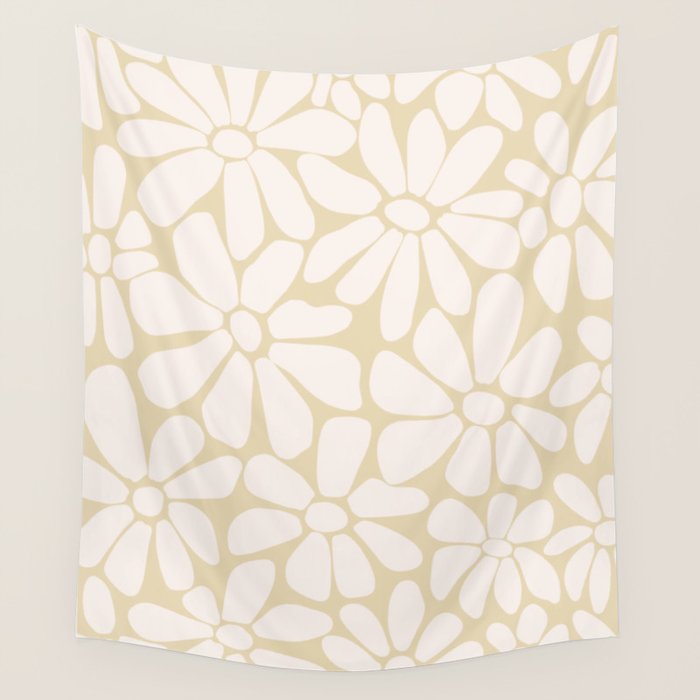 Retro Floral Neutral - Off-White and Beige Wall Tapestry Gallery Image 4