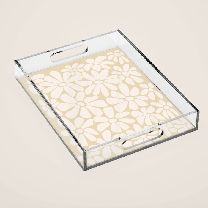 Retro Floral Neutral - Off-White and Beige Acrylic Tray Gallery Image 1