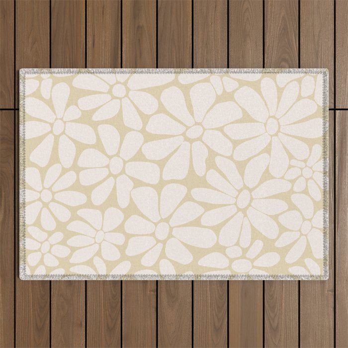 Retro Floral Neutral - Off-White and Beige Outdoor Rug Gallery Image 1