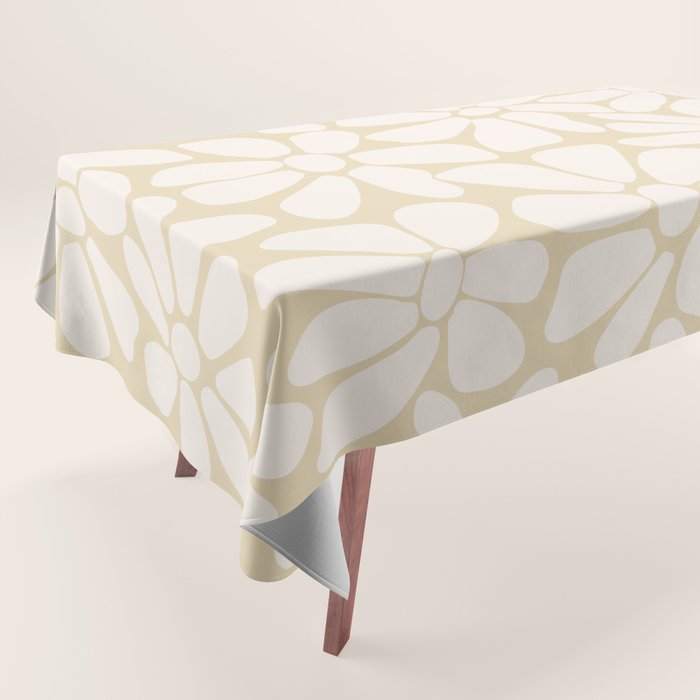 Retro Floral Neutral - Off-White and Beige Tablecloth Gallery Image 1