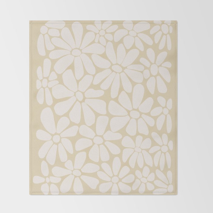 Retro Floral Neutral - Off-White and Beige Throw Blanket Gallery Image 2