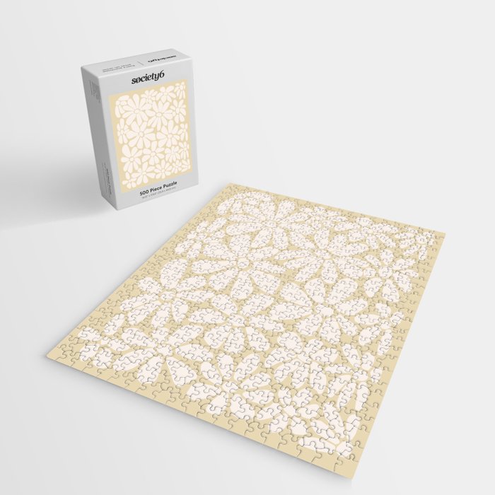 Retro Floral Neutral - Off-White and Beige Jigsaw Puzzle Gallery Image 2