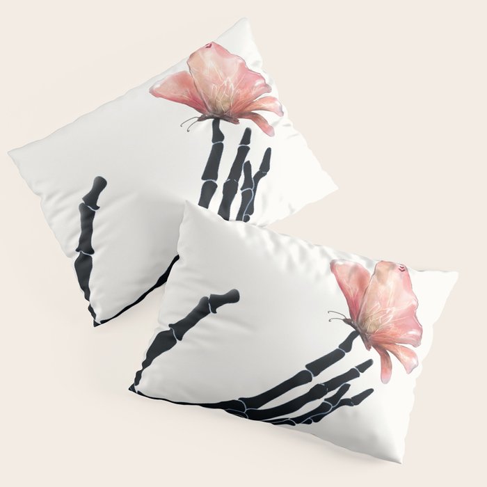 Butterfly on Skeleton Hand Pillow Sham Gallery Image 1