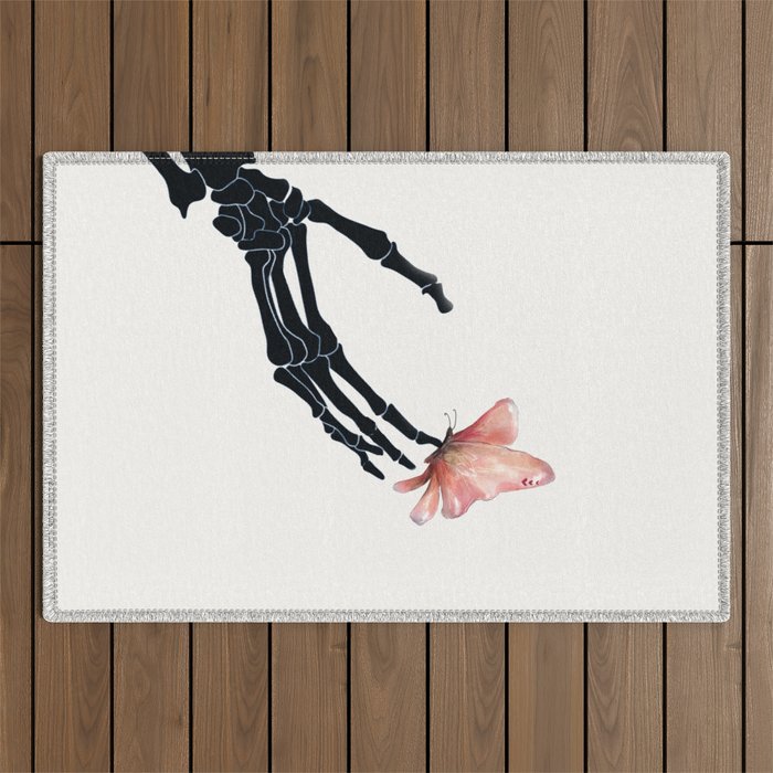 Butterfly on Skeleton Hand Outdoor Rug Gallery Image 1