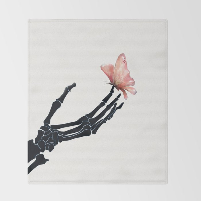 Butterfly on Skeleton Hand Throw Blanket Gallery Image 2