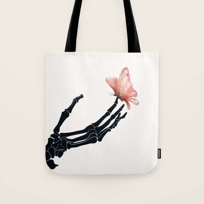 Butterfly on Skeleton Hand Tote Bag Gallery Image 1