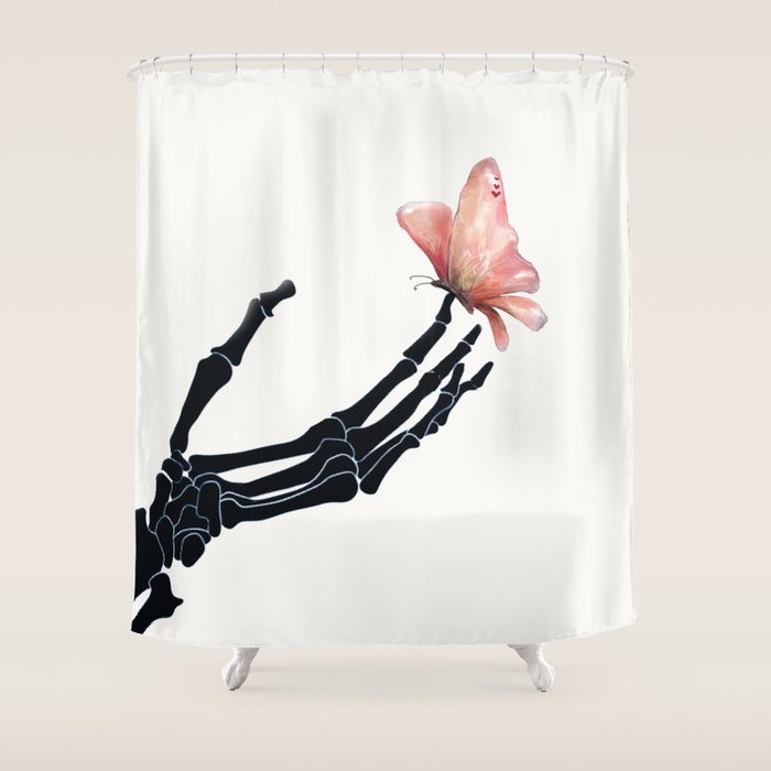 Butterfly on Skeleton Hand Shower Curtain Gallery Image 1