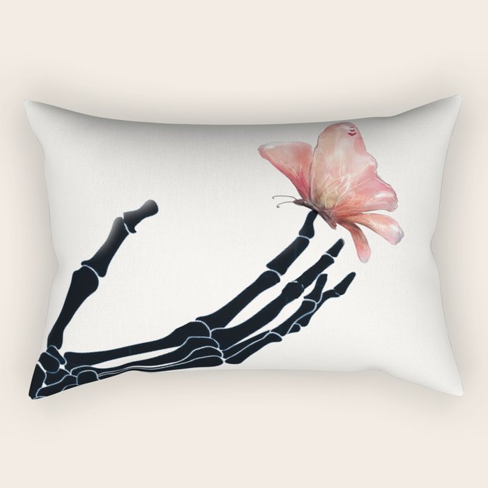 Butterfly on Skeleton Hand Rectangular Pillow Gallery Image 1