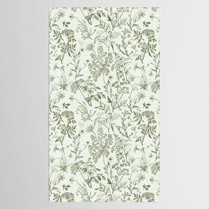 Meadow Floral Herbarium Cottagecore  Botanical Monochromatic Pattern - Pistachio Green  Tablecloth Gallery Image 2