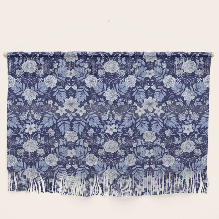 Light Blue, Cobalt Blue, & White Floral Pattern Wall Hanging Gallery Image 1