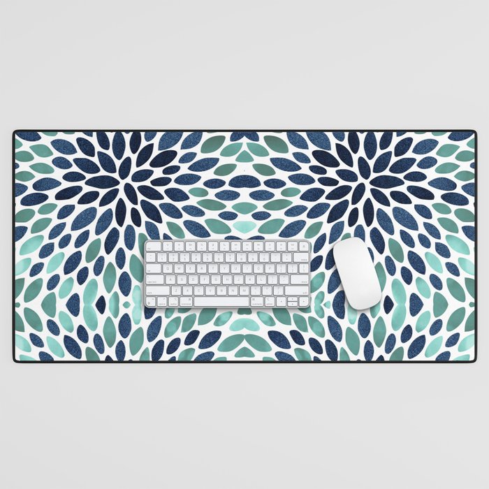 Modern, Blue and Green, Floral Bloom, Botanical Pattern Desk Mat Gallery Image 1
