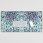 Modern, Blue and Green, Floral Bloom, Botanical Pattern Desk Mat Gallery Image 1