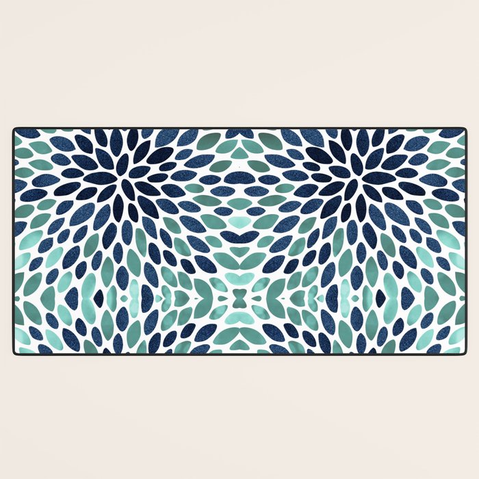 Modern, Blue and Green, Floral Bloom, Botanical Pattern Desk Mat Gallery Image 3