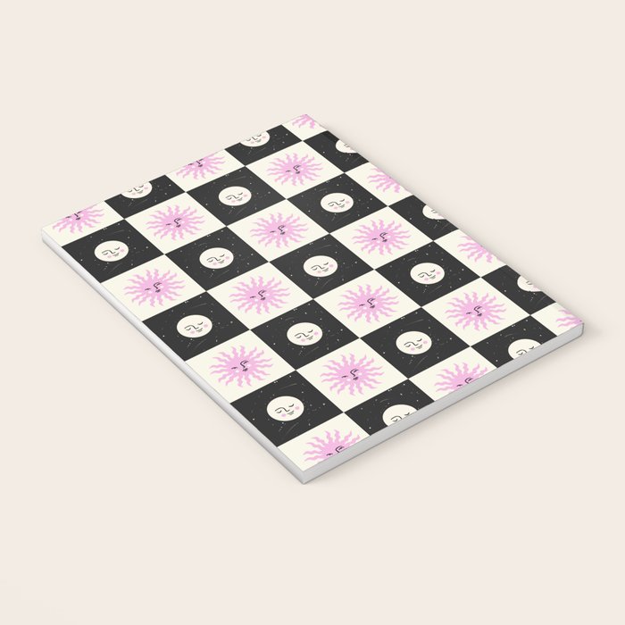Sun & Moon Checkered Pattern Black & Cream Notebook Gallery Image 3