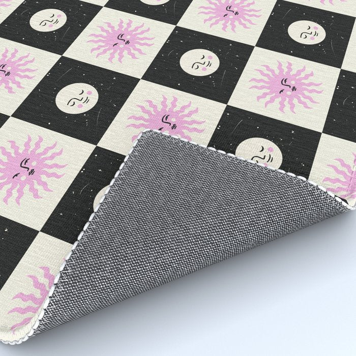 Sun & Moon Checkered Pattern Black & Cream Rug Gallery Image 4