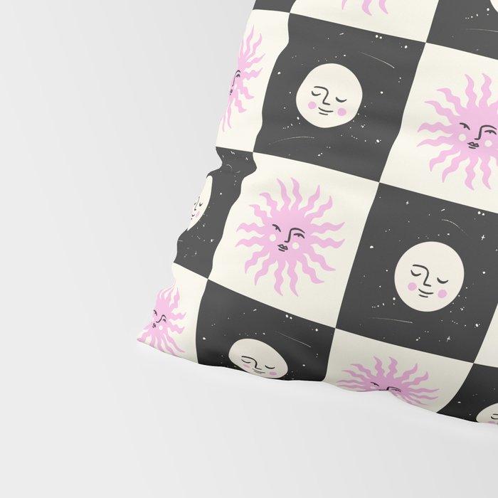 Sun & Moon Checkered Pattern Black & Cream Pillow Sham Gallery Image 4