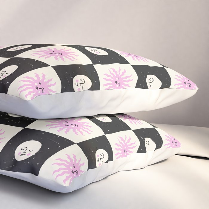 Sun & Moon Checkered Pattern Black & Cream Pillow Sham Gallery Image 3
