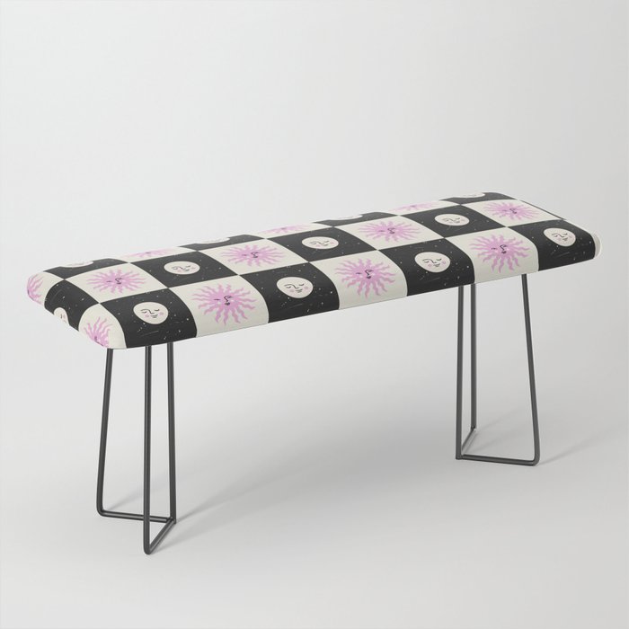 Sun & Moon Checkered Pattern Black & Cream Bench Gallery Image 1