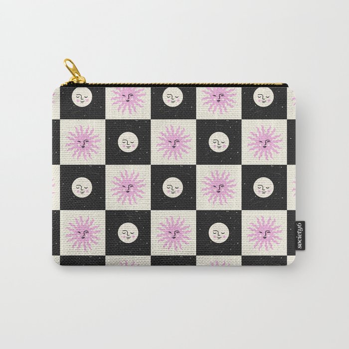 Sun & Moon Checkered Pattern Black & Cream Carry All Pouch Gallery Image 1
